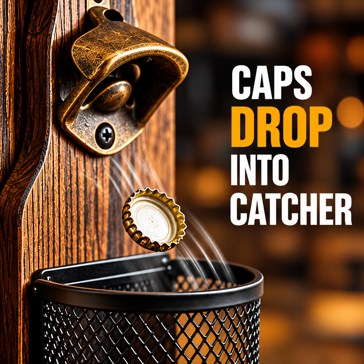 Wall-Mounted Bottle Opener with Cap Catcher