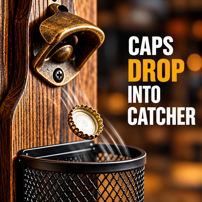 Wall-Mounted Bottle Opener with Cap Catcher