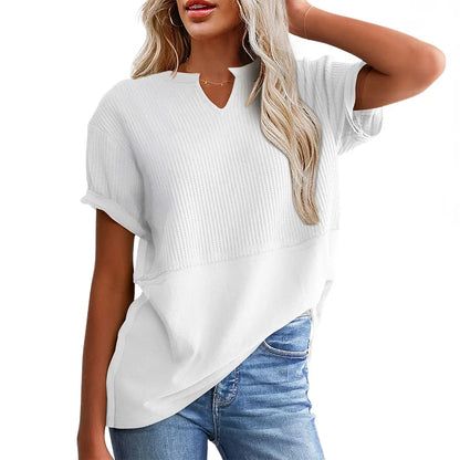 👗 Flattering & Slimming | Women's Plus Size V-Neck Short Sleeve Knit Top Casual Oversized Ribbed Tee ✨