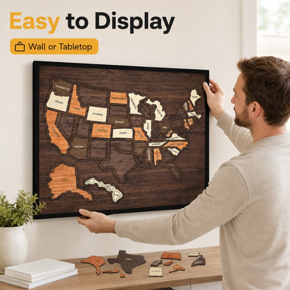 🗺️ Wooden US Travel Map | Removable State Puzzle to Track Your Road Trip Adventures! ✈️