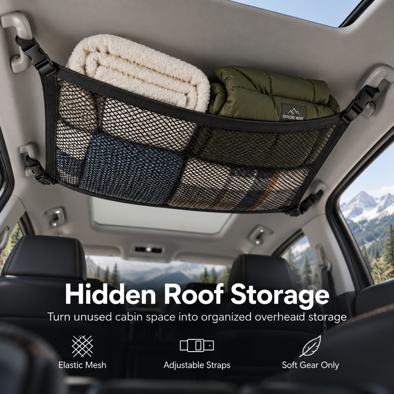🚗 Car Ceiling Cargo Net | Hidden Roof Storage Organizer