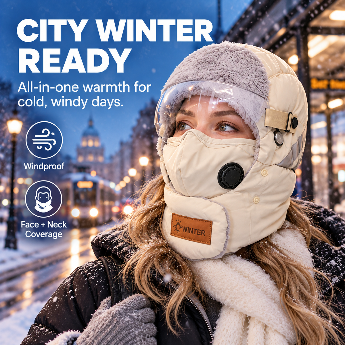 Unisex Fleece-Lined Winter Trapper Hat with Face Cover