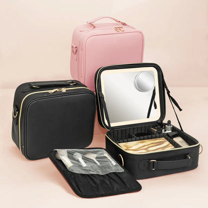 👜 Portable Makeup Case with LED Mirror