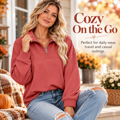 Women’s Oversized Waffle Knit Half-Zip Pullover