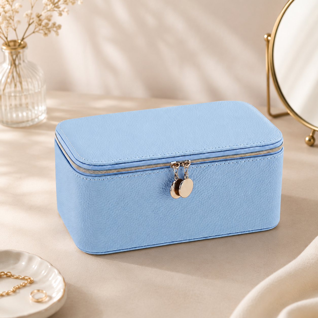 12-Compartment Zippered Jewelry Organizer Box