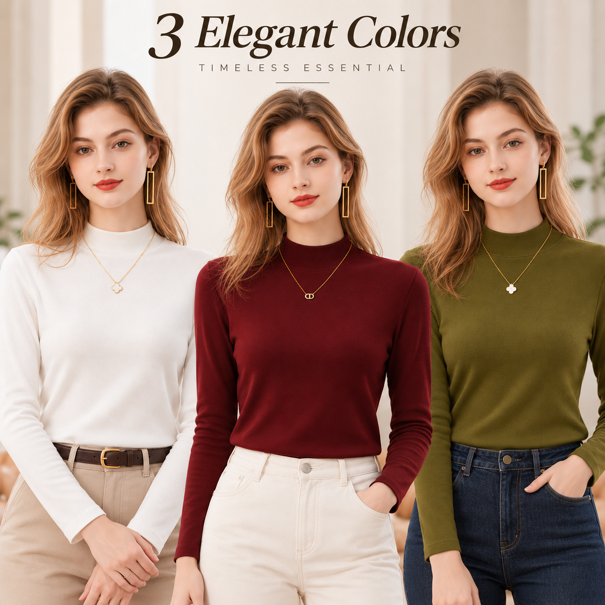 Women's Slim-Fit Mock Neck Knit Top