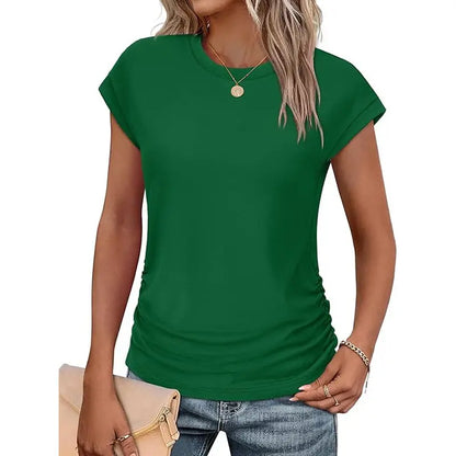 ✨ Effortless Elegance | Women's Summer Ruched Cap Short Sleeve T-Shirt 👚