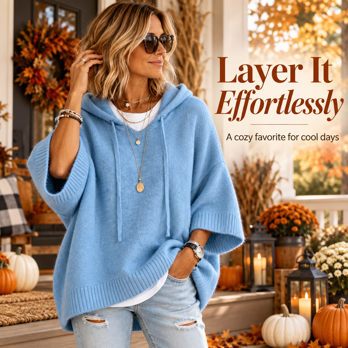 Women's Oversized Knit Hoodie – Cozy Relaxed Fit Sweater