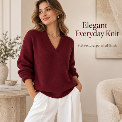 Women's Elegant Layered V-Neck Knit Sweater