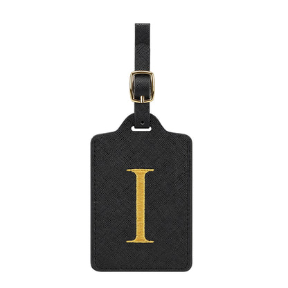 ✈️ Personalize Your Journey | Cute Embroidered Initial Letter A Black PU Leather Luggage Tag & Suitcase Identifier 🏷️