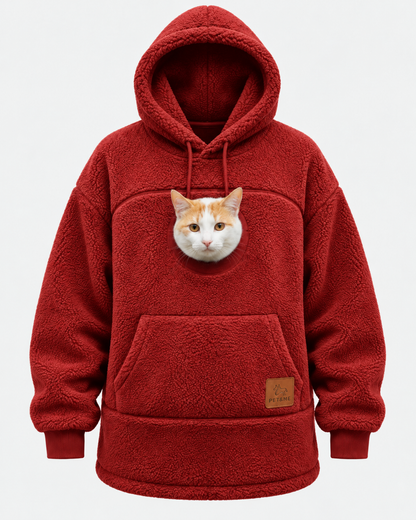 Oversized Sherpa Hoodie with Built-In Pet Pouch