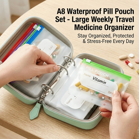 ✈️ Travel Light & Smart | A8 Waterproof Weekly Pill Pouch Set with 14 Color-Coded Pouches 💊