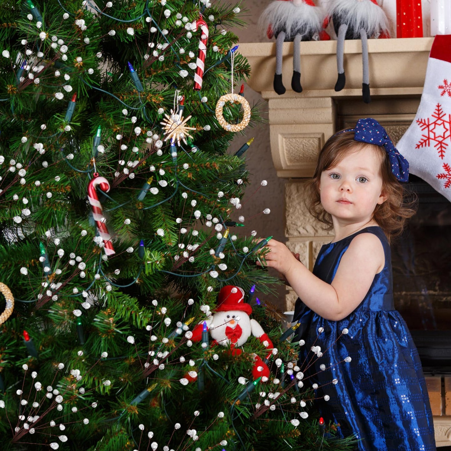 8-Pack Sparkling Crystal Christmas Tree Picks – 11.8' Flexible Beaded Branch Sprays