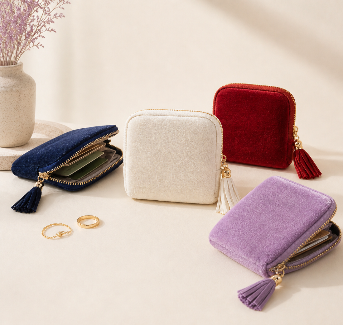 Compact velvet travel jewelry cases in multiple colors