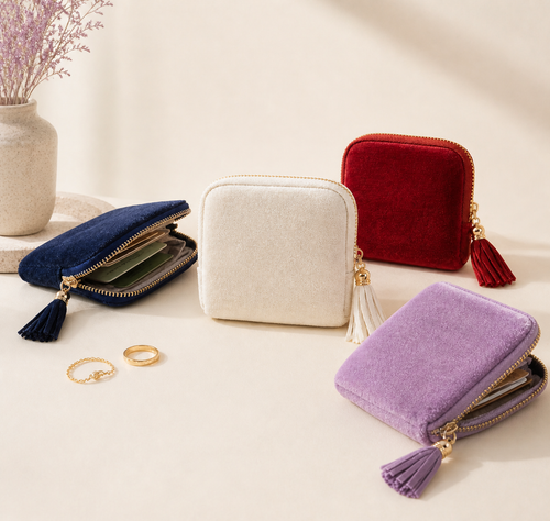 💎 Tangled Chains No More | Portable Travel Jewelry Zippered Pocket Case, 5-Compartment Velvet Satin Lining Organizer with Tassel Zipper ✨