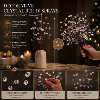 8-Pack Sparkling Crystal Christmas Tree Picks – 11.8' Flexible Beaded Branch Sprays