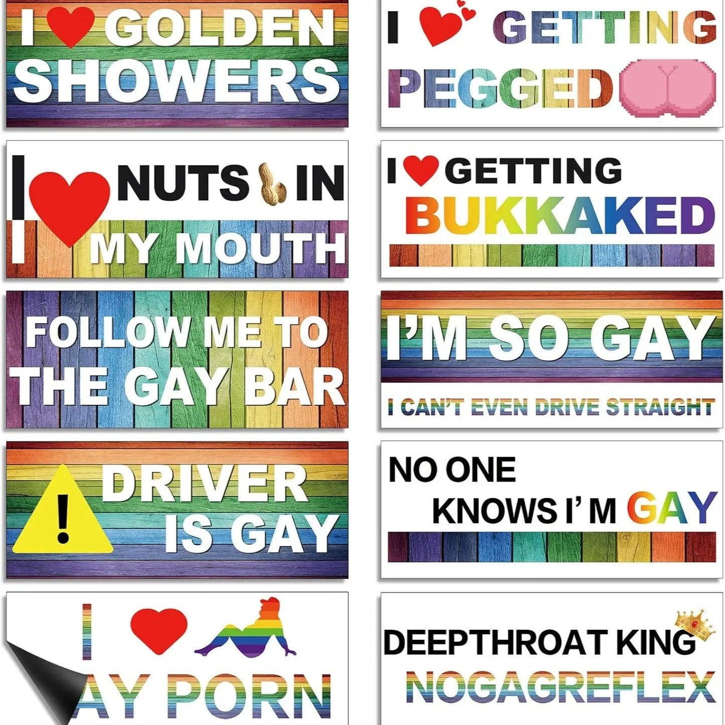 🌈 Show Your Pride | 10-Pack Funny Gay Pride Rainbow Car Magnets &amp; Bumper Stickers ✨