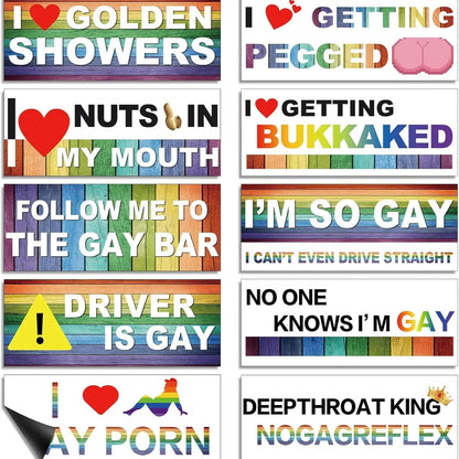 🌈 Show Your Pride | 10-Pack Funny Gay Pride Rainbow Car Magnets &amp; Bumper Stickers ✨
