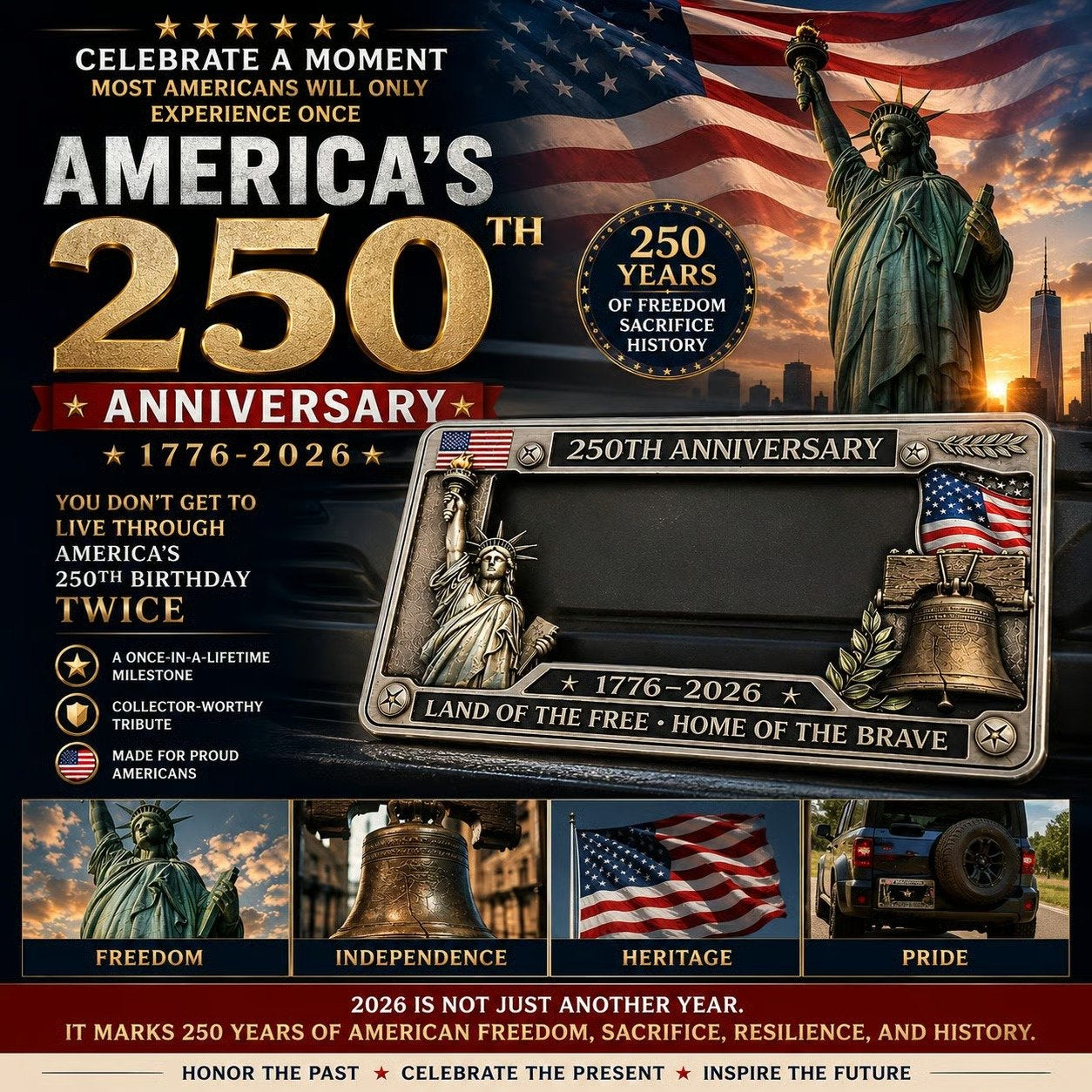 🦅 Salute To Glory | A Once-in-250-Years Symbol of American Pride Premium Car Emblem Decal