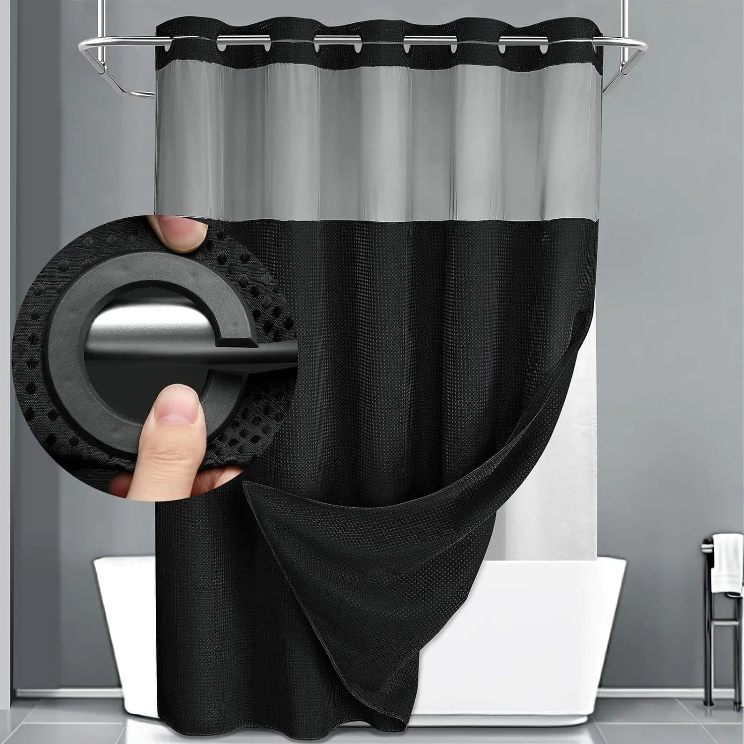 No Hook Shower Curtain with Snap in Liner
