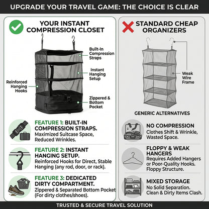 🧳 Travel Hanging Closet Organizer Bag with Hooks & Compression Straps