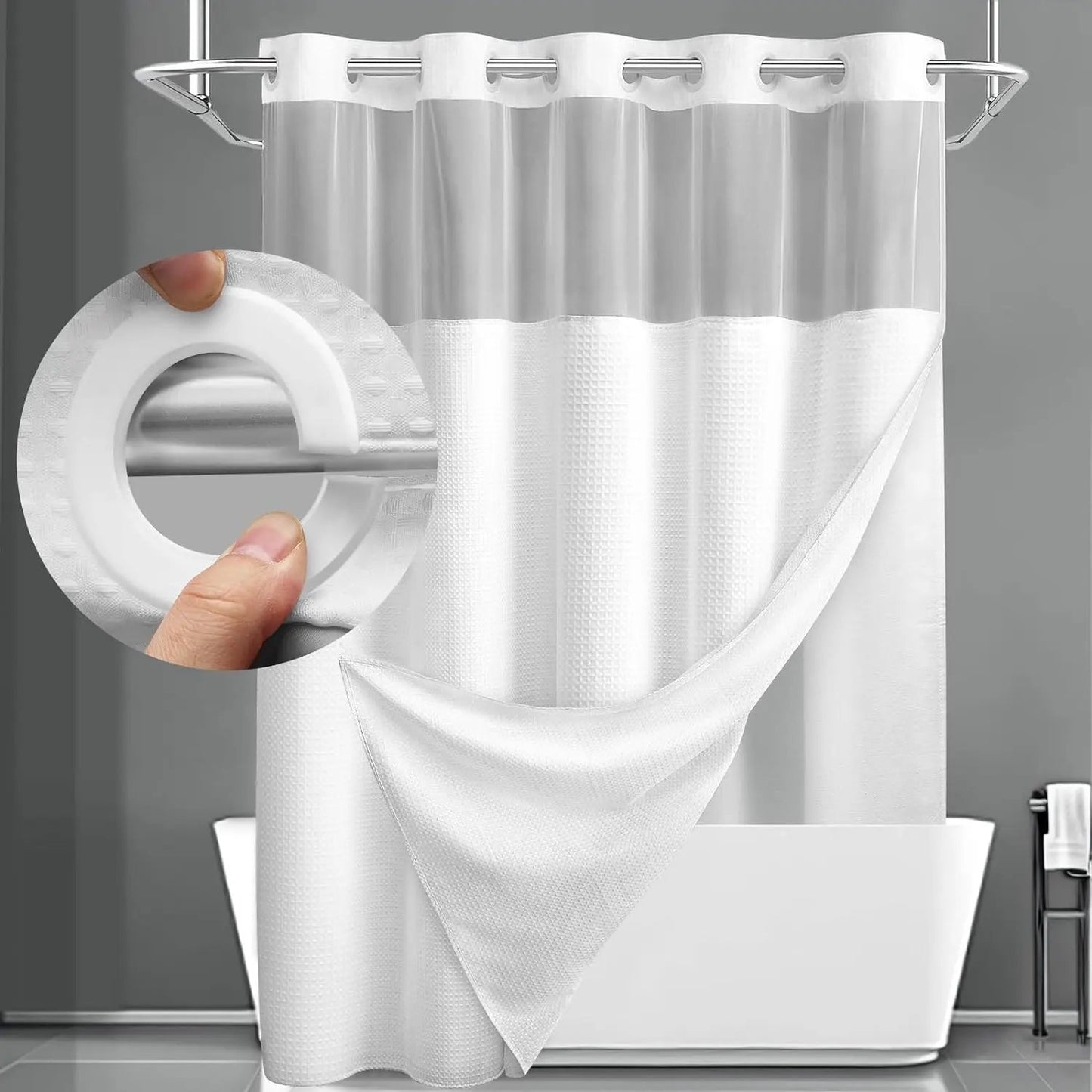 No Hook Shower Curtain with Snap in Liner