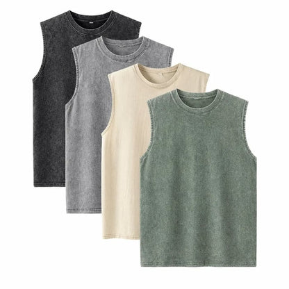 1/4 Pack Men's Oversized Tshirts Sports Vintage Heavy Cotton Tshirt Washed Loose Fit Athletic Tee Sleeveless Vest
