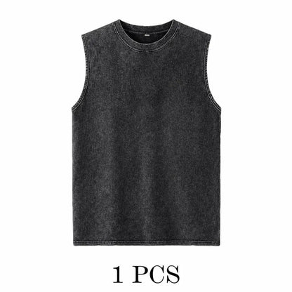 1/4 Pack Men's Oversized Tshirts Sports Vintage Heavy Cotton Tshirt Washed Loose Fit Athletic Tee Sleeveless Vest