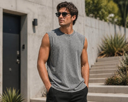 1/4 Pack Men's Oversized Tshirts Sports Vintage Heavy Cotton Tshirt Washed Loose Fit Athletic Tee Sleeveless Vest