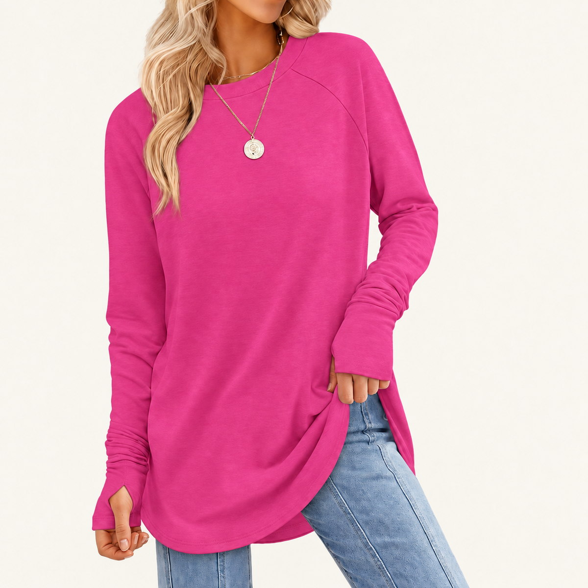 Women's Long Sleeve Tunic Top with Thumb Holes