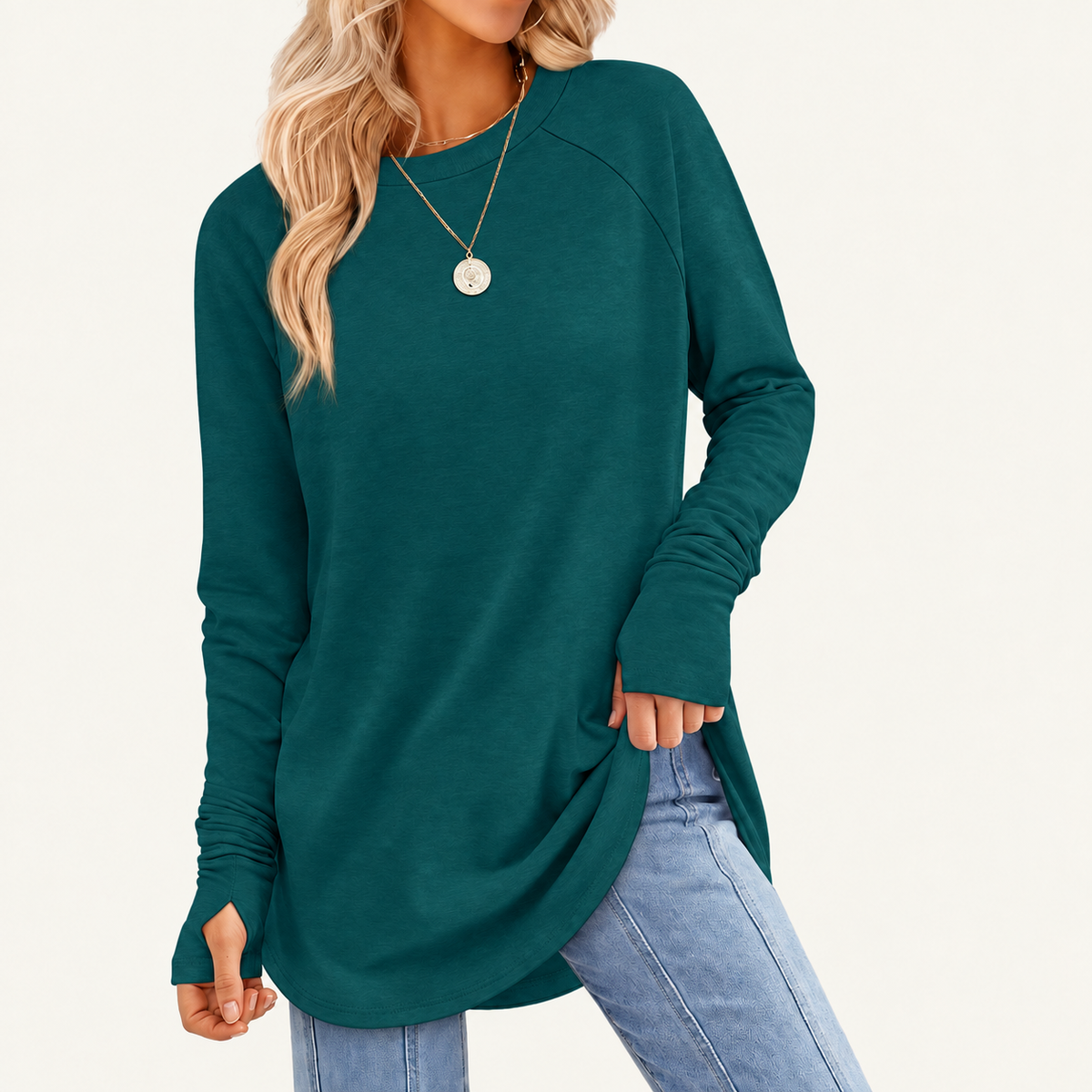Women's Long Sleeve Tunic Top with Thumb Holes