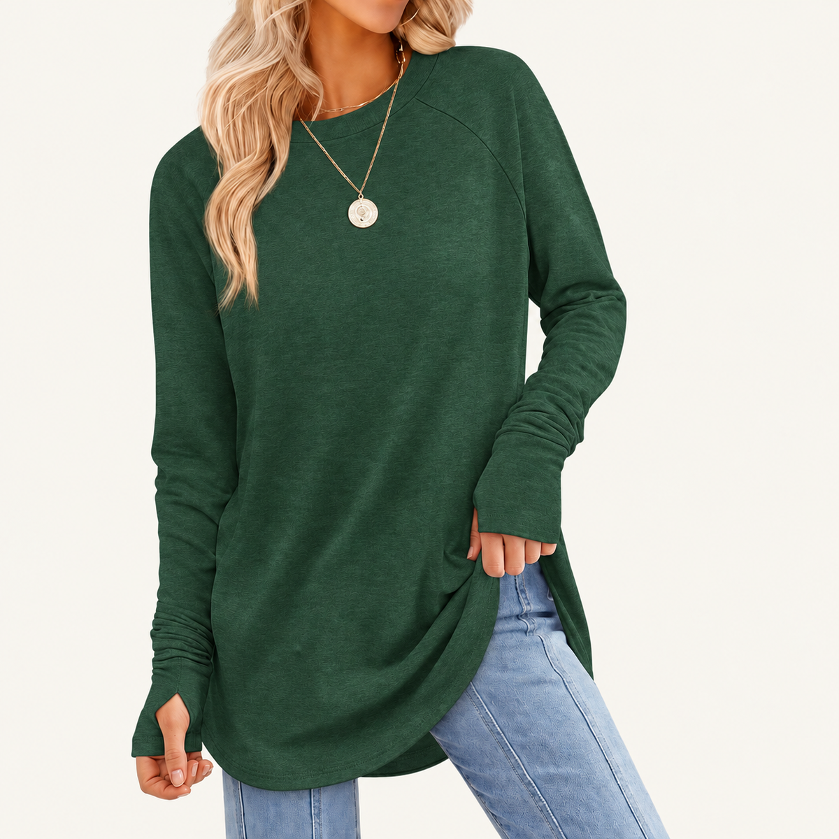 Women's Long Sleeve Tunic Top with Thumb Holes