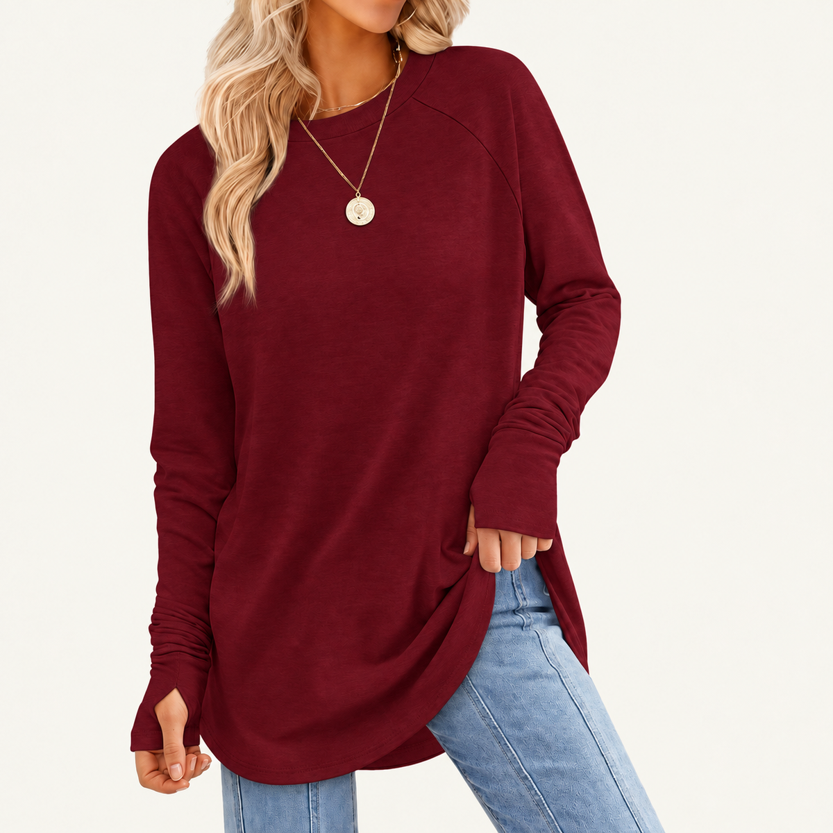 Women's Long Sleeve Tunic Top with Thumb Holes