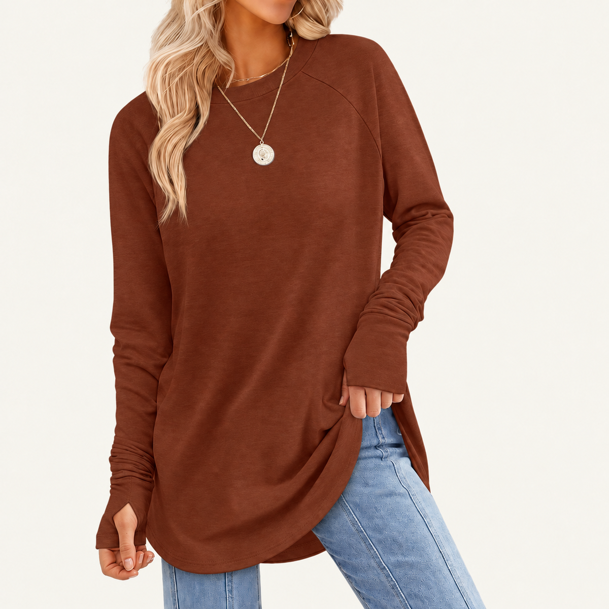 Women's Long Sleeve Tunic Top with Thumb Holes