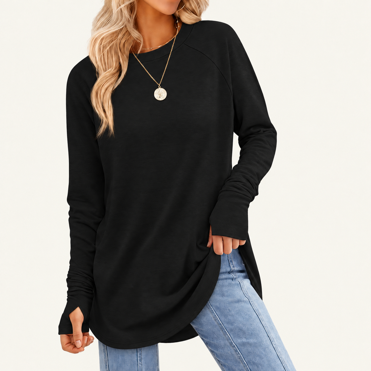 Women's Long Sleeve Tunic Top with Thumb Holes