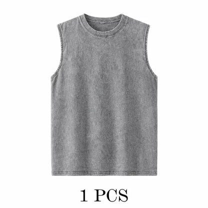 1/4 Pack Men's Oversized Tshirts Sports Vintage Heavy Cotton Tshirt Washed Loose Fit Athletic Tee Sleeveless Vest