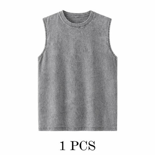 1/4 Pack Men's Oversized Tshirts Sports Vintage Heavy Cotton Tshirt Washed Loose Fit Athletic Tee Sleeveless Vest