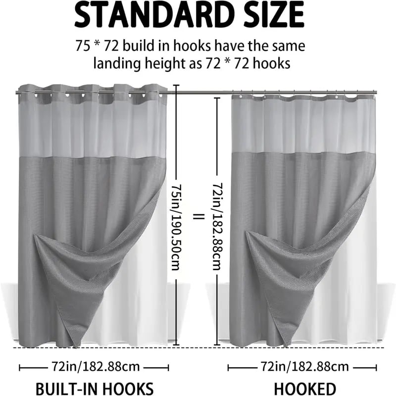 No Hook Shower Curtain with Snap in Liner