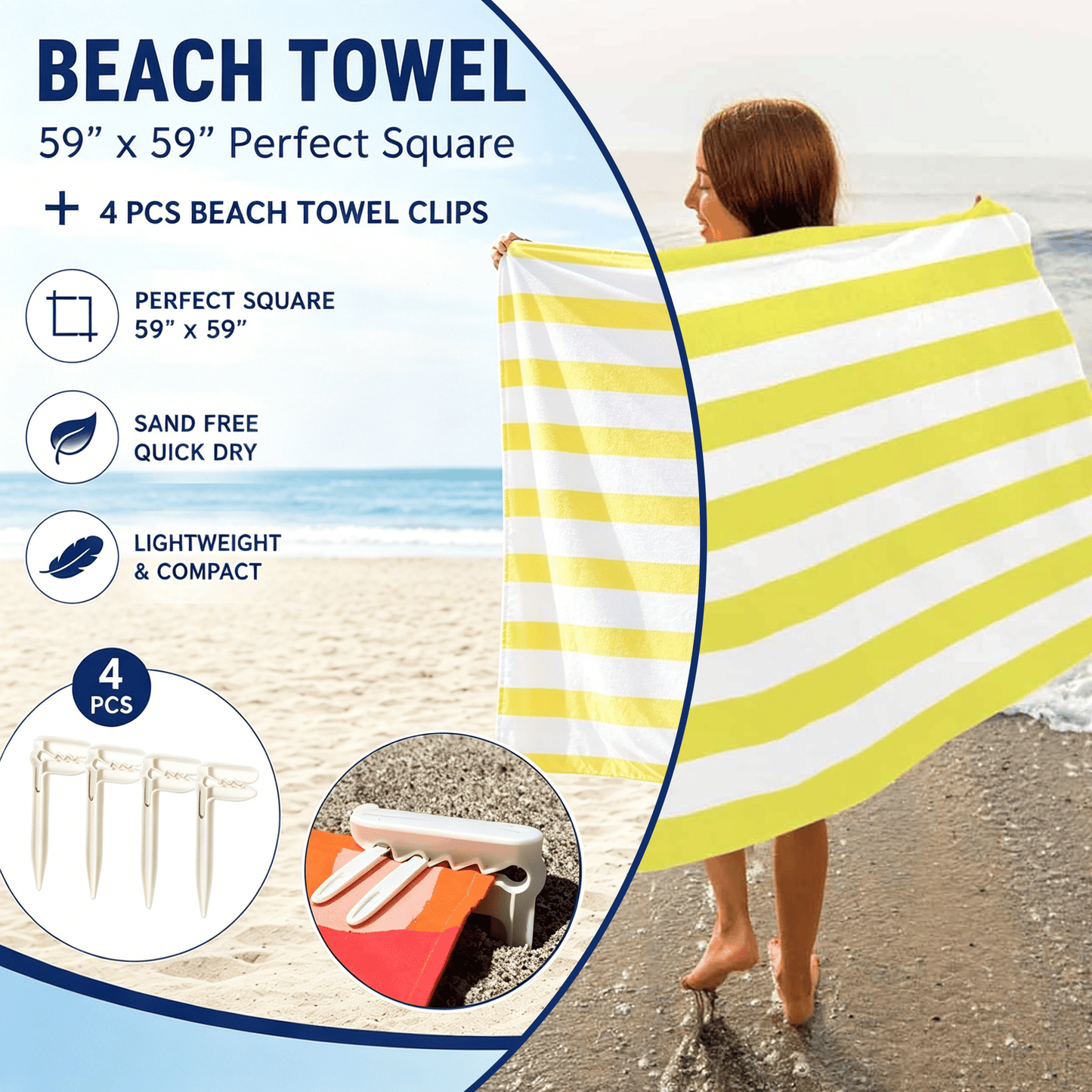 🌊 Quick-Drying Microfiber Beach Towel – Ultra-Light Sand-Free Travel Towel Whit Beach Clip