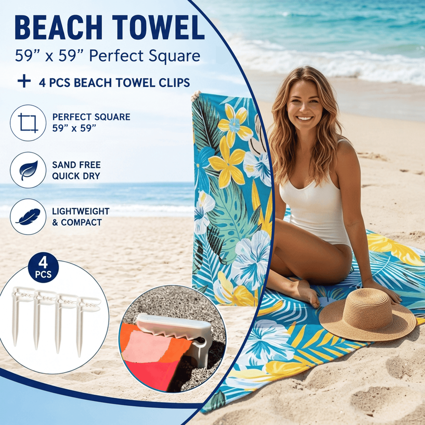 🌊 Quick-Drying Microfiber Beach Towel – Ultra-Light Sand-Free Travel Towel Whit Beach Clip