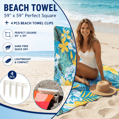 🌊 Quick-Drying Microfiber Beach Towel – Ultra-Light Sand-Free Travel Towel Whit Beach Clip