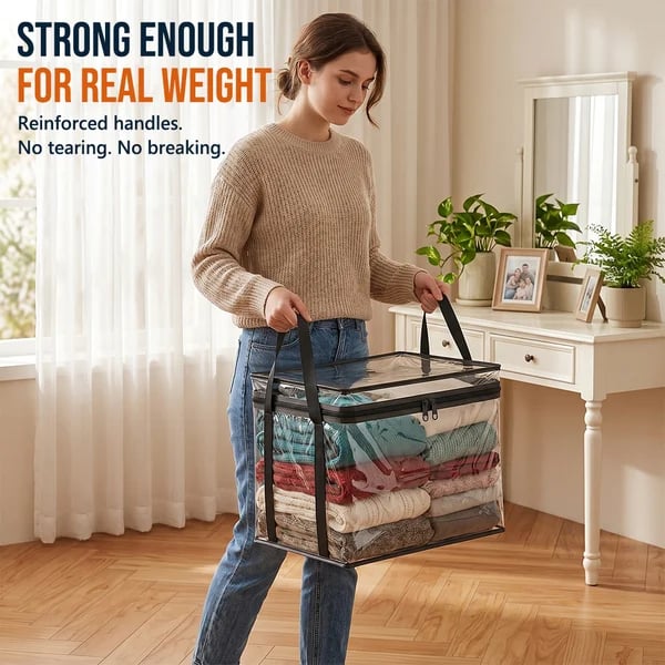 📦Large Heavy-Duty Soft Thick Plastic Clear Storage Bag for Clothes, Moving & Storage