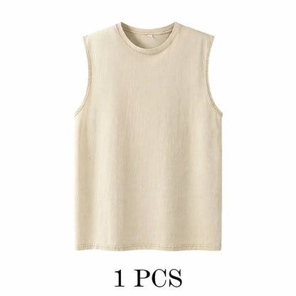 1/4 Pack Men's Oversized Tshirts Sports Vintage Heavy Cotton Tshirt Washed Loose Fit Athletic Tee Sleeveless Vest