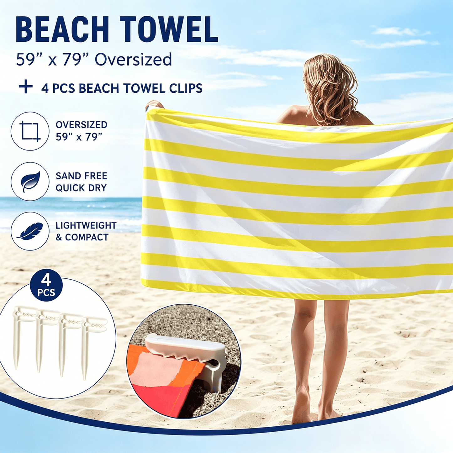 🌊 Quick-Drying Microfiber Beach Towel – Ultra-Light Sand-Free Travel Towel Whit Beach Clip