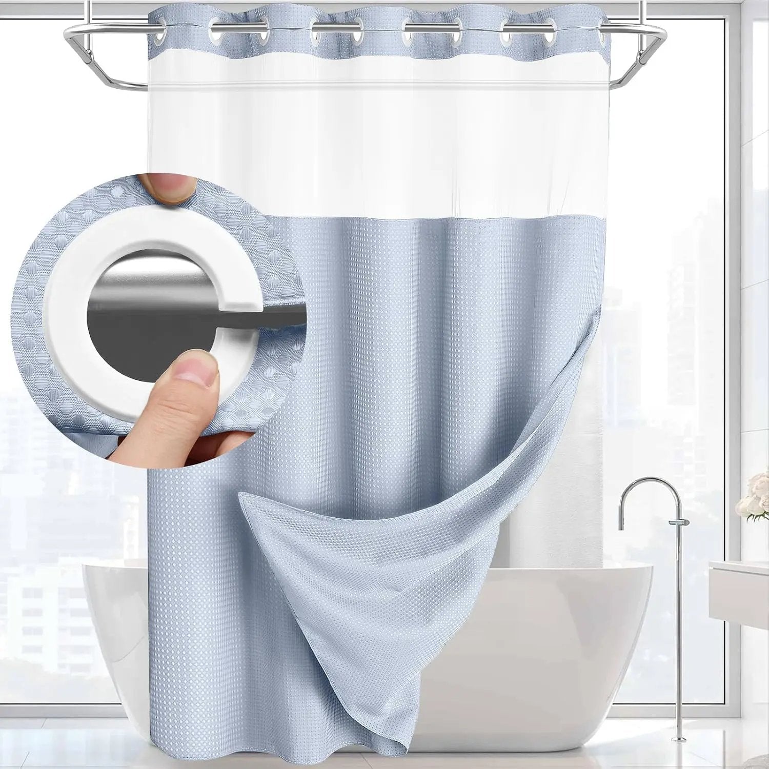 No Hook Shower Curtain with Snap in Liner