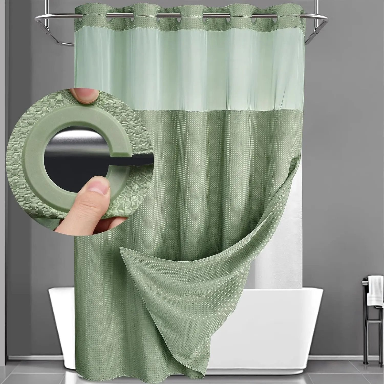 No Hook Shower Curtain with Snap in Liner