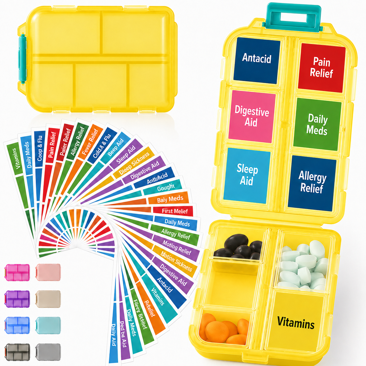 💊 Travel Pill Organizer with 200 Labels | 10 Compartments ✈️