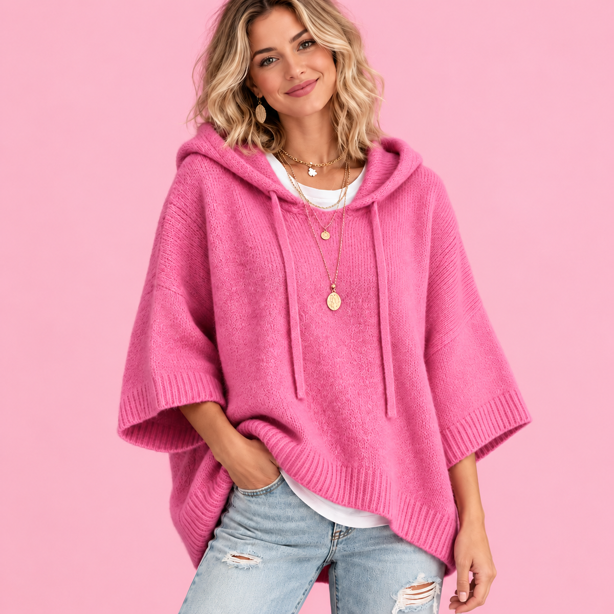 Women's Oversized Knit Hoodie – Cozy Relaxed Fit Sweater