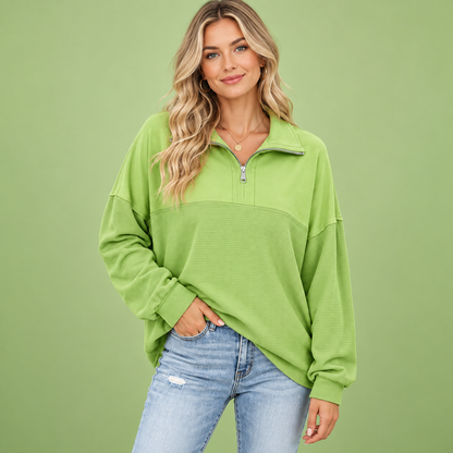 Women’s Oversized Waffle Knit Half-Zip Pullover