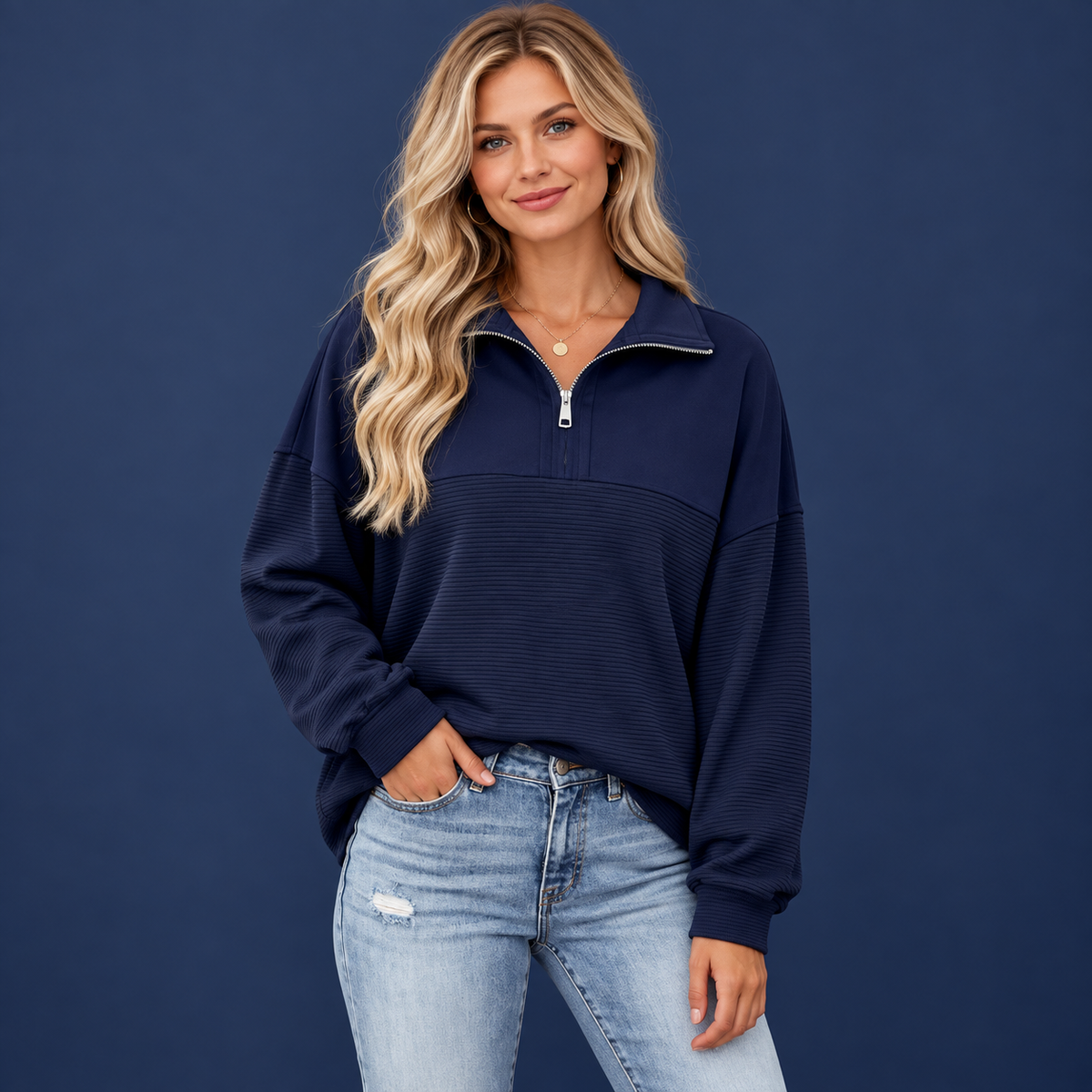 Women’s Oversized Waffle Knit Half-Zip Pullover